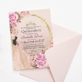Invitation Blush Pink and Gold Roses Elegant Quinceanera