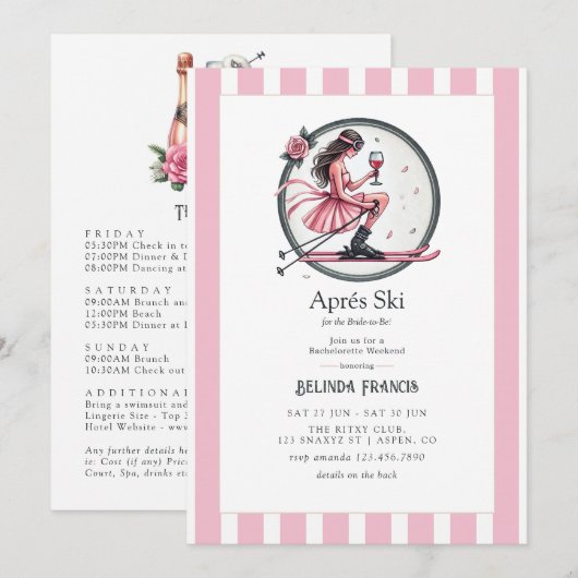 Invitation Blush Pink Après Ski Bachelorette Weekend (Devant / Derrière)