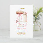 Invitation Blush Pink Baby Is Brewing Milk Bottle Baby Shower (Debout devant)