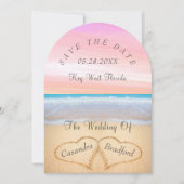 Invitation Blush Pink Beach Wedding 2 Coeurs Mariage de sable (Devant)