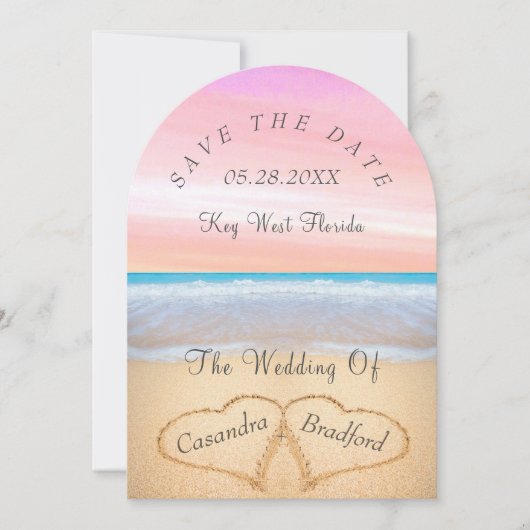 Invitation Blush Pink Beach Wedding 2 Coeurs Mariage de sable (Devant)
