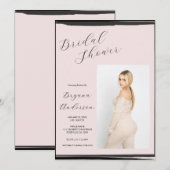 Invitation Blush Pink Black Photo Fête des mariées moderne te (Devant / Derrière)