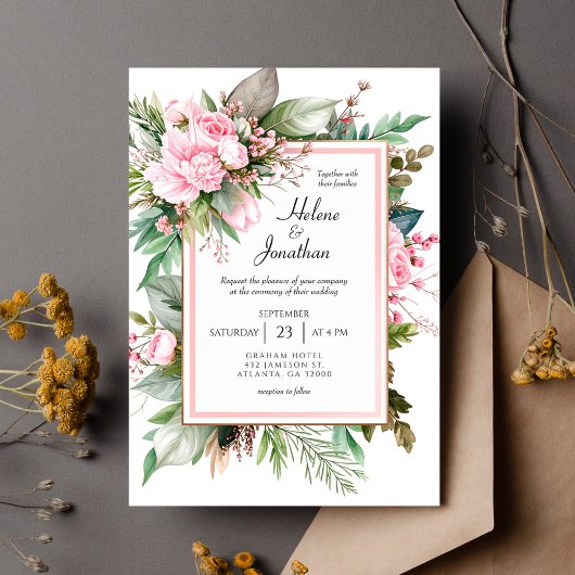 Invitation Blush Pink Boho Chic Garden Elegant Wedding