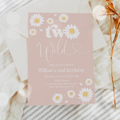 Invitation Blush Pink Boho Daisy Deux Wild 2e fête d'annivers