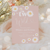 Invitation Blush Pink Boho Daisy Deux Wild 2e fête d'annivers
