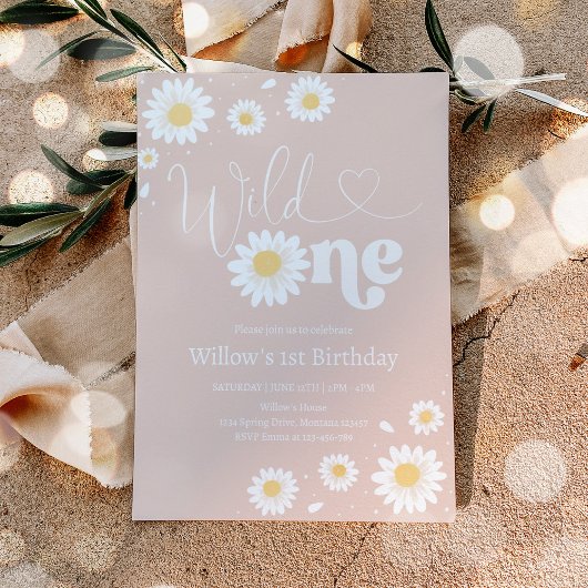 Invitation Blush Pink Boho Daisy Wild One fête d'anniversaire