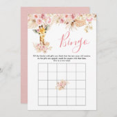 Invitation Blush Pink Boho Giraffe Baby shower Bingo Jeu (Devant / Derrière)