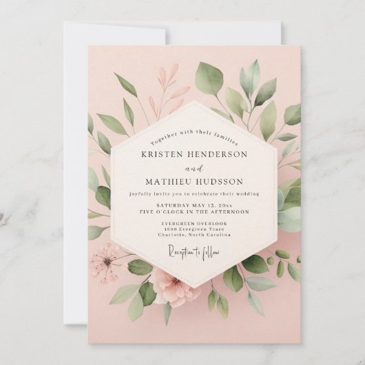 Invitation Blush Pink Botanical Romance Wedding (Devant)