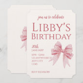 Invitation Blush Pink Bow Birthday  (Devant / Derrière)