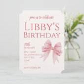Invitation Blush Pink Bow Birthday  (Debout devant)