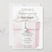 Invitation Blush Pink Bow Cadeau Coeur Charme Anniversaire (Devant)