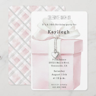 Invitation Blush Pink Bow Cadeau Coeur Charme Anniversaire