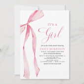 Invitation Blush Pink Bow C'est un Baby shower de fille (Devant)