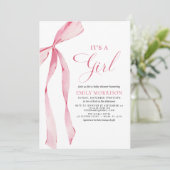 Invitation Blush Pink Bow C'est un Baby shower de fille (Debout devant)