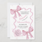 Invitation Blush Pink Bow coquette floral Quinceanera (Devant)