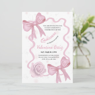 Invitation Blush Pink Bow coquette floral Quinceanera