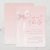 Invitation Blush Pink Bow Coquette Winter Girls 30th Birthday (Devant / Derrière)