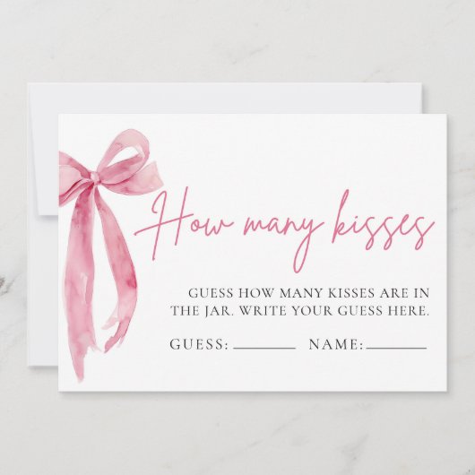 Invitation Blush Pink Bow Devine Combien De Baisers Jeu (Devant)