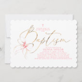 Invitation Blush Pink Bow Elegant Girl Baptism PHOTO (Devant)