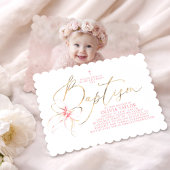 Invitation Blush Pink Bow Elegant Girl Baptism PHOTO