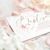 Invitation Blush Pink Bow Elegant Minimalist Girl Baptism