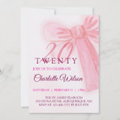 Invitation Blush Pink Bow Elegant Twenty 20th Birthday (Devant)