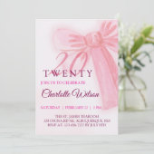 Invitation Blush Pink Bow Elegant Twenty 20th Birthday (Debout devant)