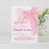 Invitation Blush Pink Bow Elegant Twenty-One Birthday (Debout devant)