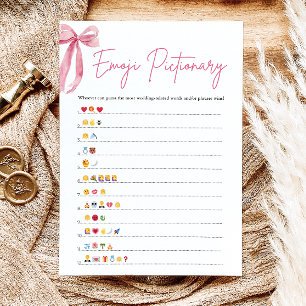Invitation Blush Pink Bow Fête des mariées Emoji Pictionary J