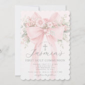 Invitation Blush Pink Bow Floral First Holy Communion (Devant)