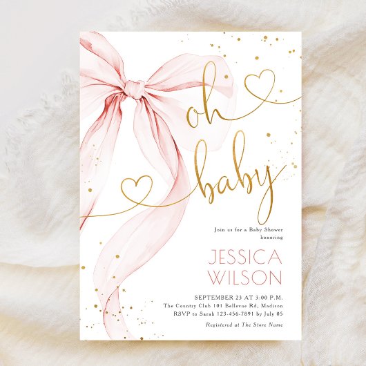Invitation Blush Pink Bow Girl Baby Shower