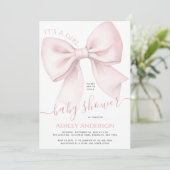 Invitation Blush Pink Bow It's a Girl Baby Shower (Debout devant)