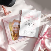 Invitation Blush Pink Bow Photo Party Graduation