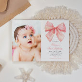 Invitation Blush Pink Bow Photo Premier anniversaire Invitati