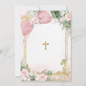 Invitation Blush Pink Bow & Sage Green Floral Girl Baptism (Dos)