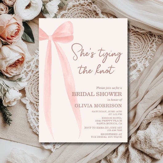 Invitation Blush Pink Bow She's Tying the Knot Bridal Shower