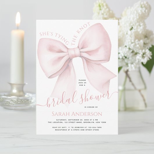 Invitation Blush Pink Bow She's Tying the Knot Bridal Shower