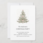 Invitation Blush Pink Bow Watercolor Christmas Tree Party  (Devant)