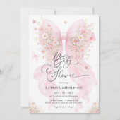 Invitation Blush Pink Bow Wildflower Butterfly Baby Shower (Devant)
