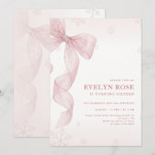 Invitation Blush Pink Bow Winter Snowflake 16th Birthday (Devant / Derrière)