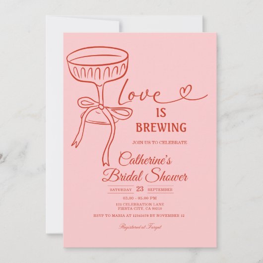 Invitation Blush Pink Bridal Shower Love Is Brewing Theme (Devant)