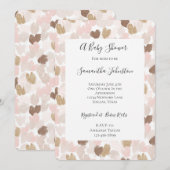 Invitation Blush Pink Brown Cream Hearts Baby Shower (Devant / Derrière)