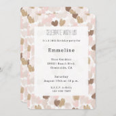 Invitation Blush Pink Brown Cream Hearts Birthday (Devant / Derrière)