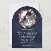 Invitation Blush Pink Burgundy Arch Floral Photo Mariage de l (Devant)