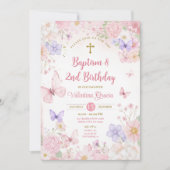 Invitation Blush Pink Butterfly Girl 2nd Birthday Baptism (Devant)