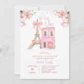 Invitation Blush Pink Café Paris Bow Eiffel Fête des mariées (Devant)