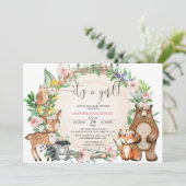 Invitation Blush Pink C'Est Une Fille Baby shower Animaux Boi (Debout devant)