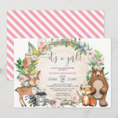 Invitation Blush Pink C'Est Une Fille Baby shower Animaux Boi (Devant / Derrière)