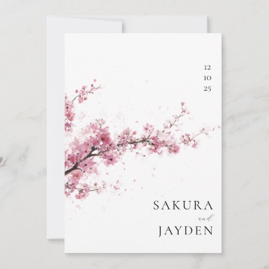Invitation Blush Pink Cherry Blossom Flower Japanese Wedding (Devant)