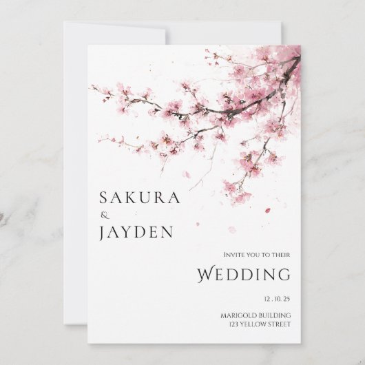 Invitation Blush Pink Cherry Blossom Flower Japanese Wedding (Dos)